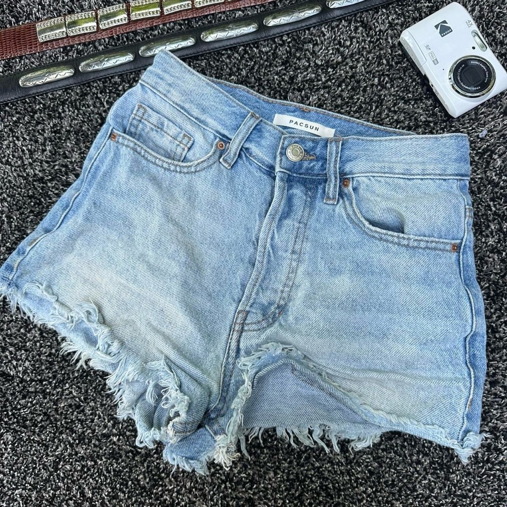 PacSun Blue Jean Shorts Distressed Frayed Hem